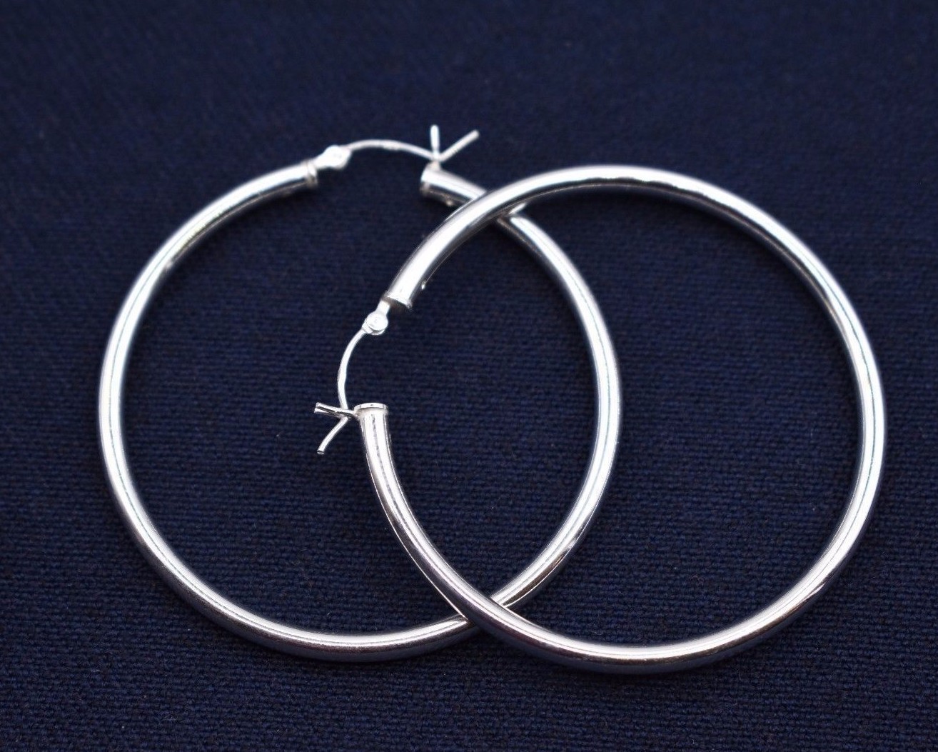 3mmX50mm 2″ Large Plain Polished Round Hoop Earrings Real 925 Sterling Silver