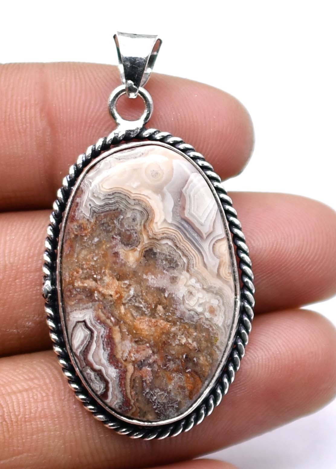 Crazy Lace Agate Natural Gemstone Silver Plated Pendant 2.25″ Z 280