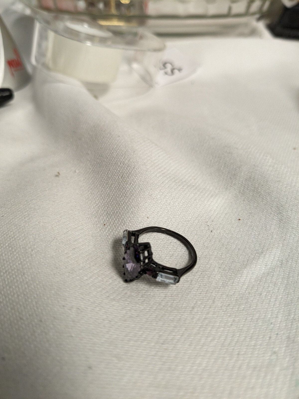 Marquise 1.62ct Amethyst Topaz Baguette Ring Size 5 Black Ion Plating