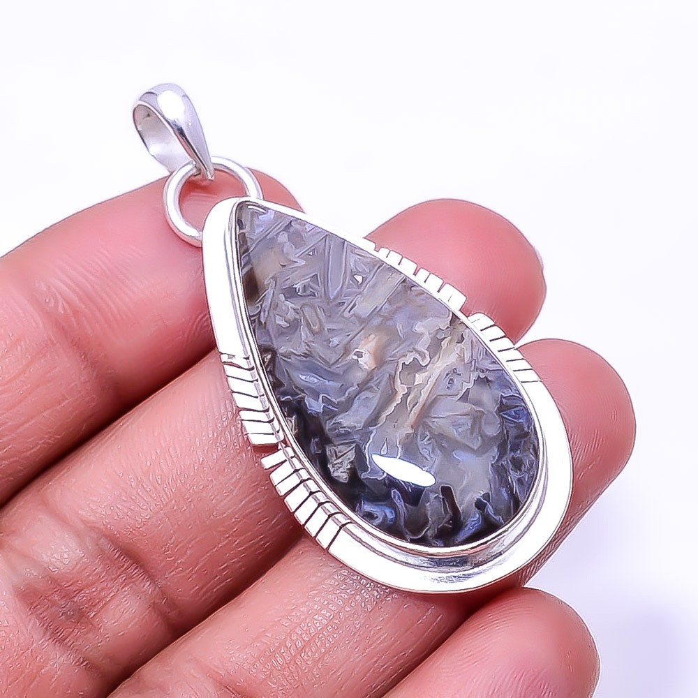 Turkish Stick Agate – Turkey Gemstone 925 Sterling Silver Pendant 2.03″ P43