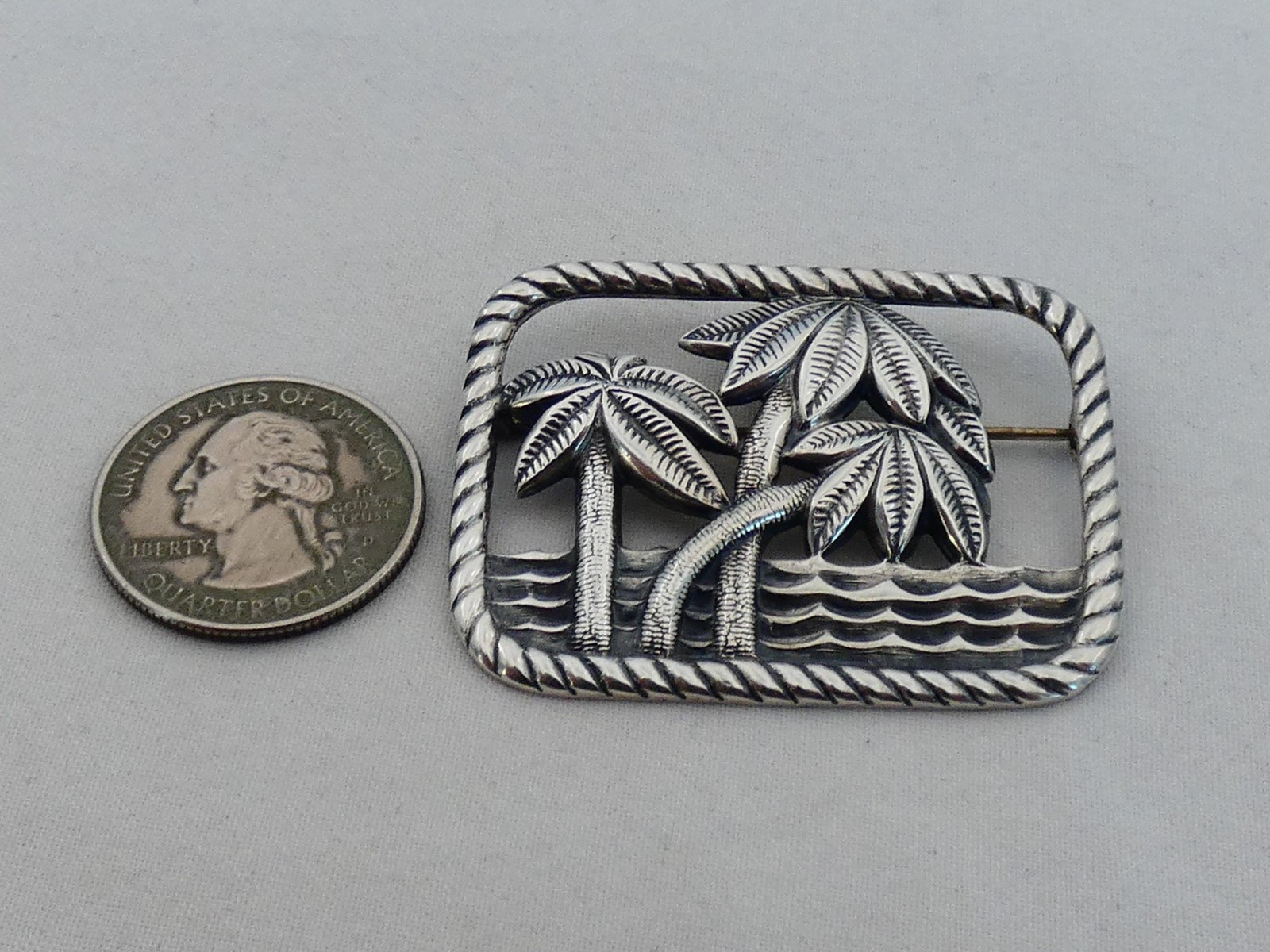 Estate Sterling Silver Tropical Palm Tree Large Brooch VF-18