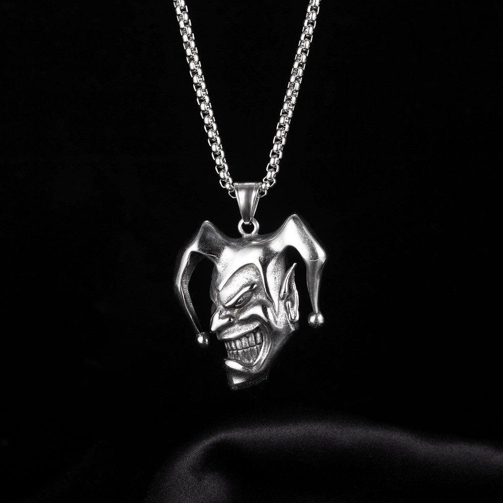 Pendant Necklace Stainless Steel Human Antique Silver 23.62 in Men Clown N77