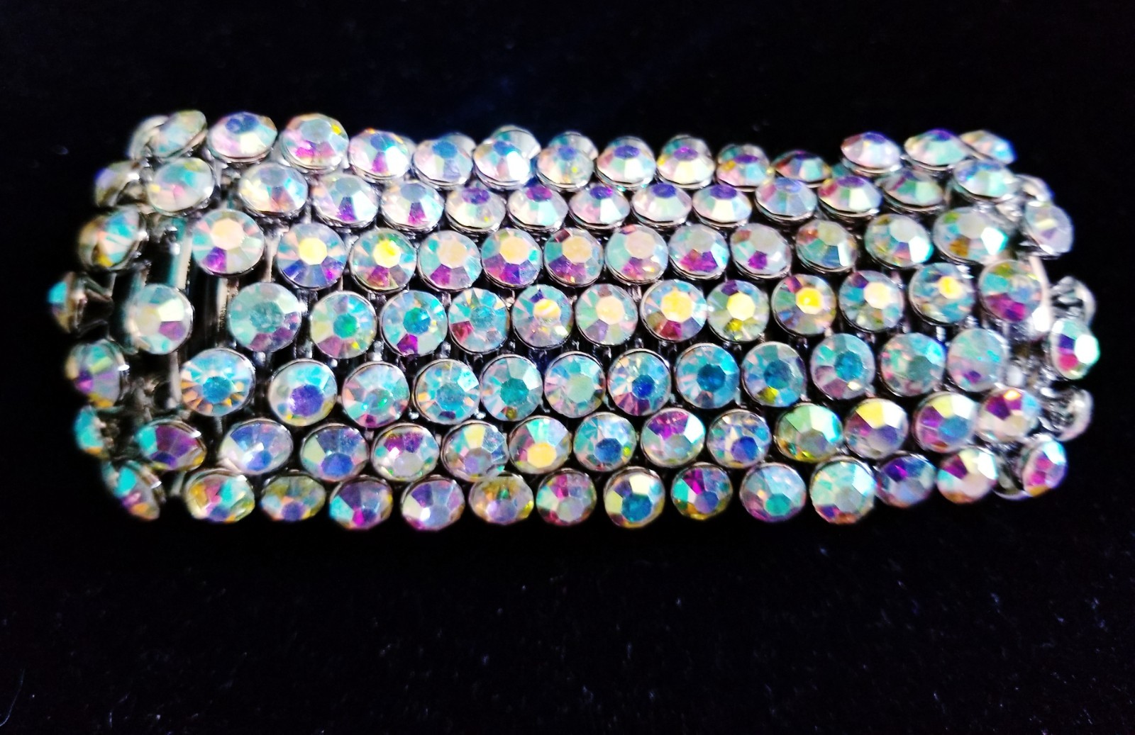 Iridescent Silver Rhinestone Stretch Bracelet Crystal Pageant Prom Drag Jewelry