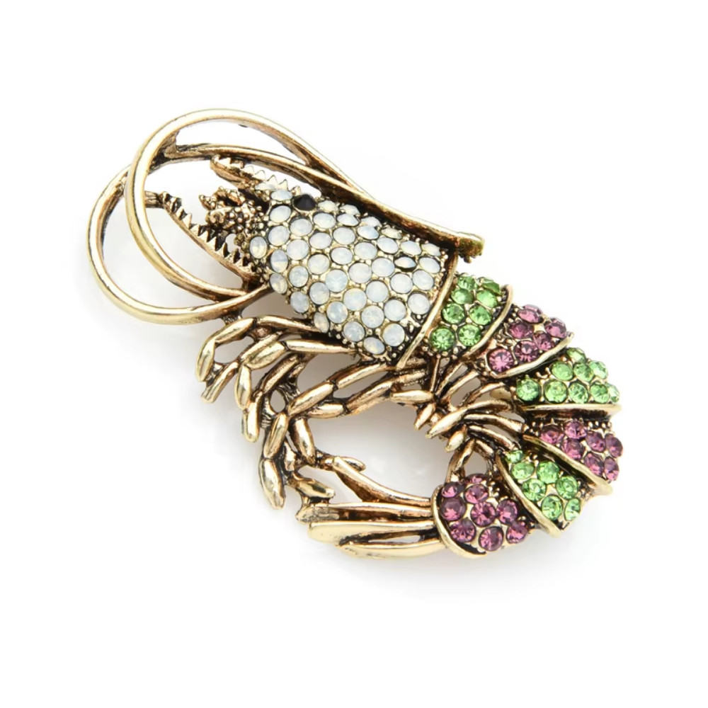 Vintage Rhinestone Shrimp Lobster Brooch Rhinestone Pin Animal Spring Jewelry Gi