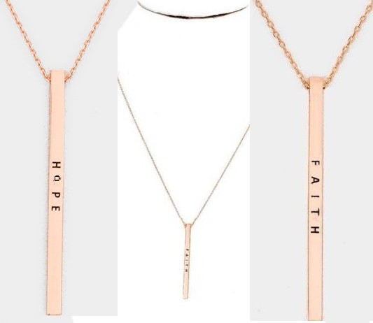 Metal Statement Necklace Pendant Hope Faith Chain Bar Inspirational Rose Gold
