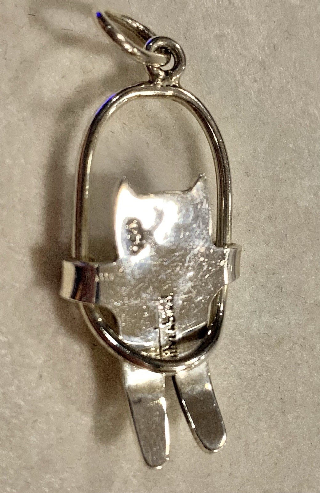 Cat On A Swing 950 Silver Pendant ~ 1 3/4 Inches!
