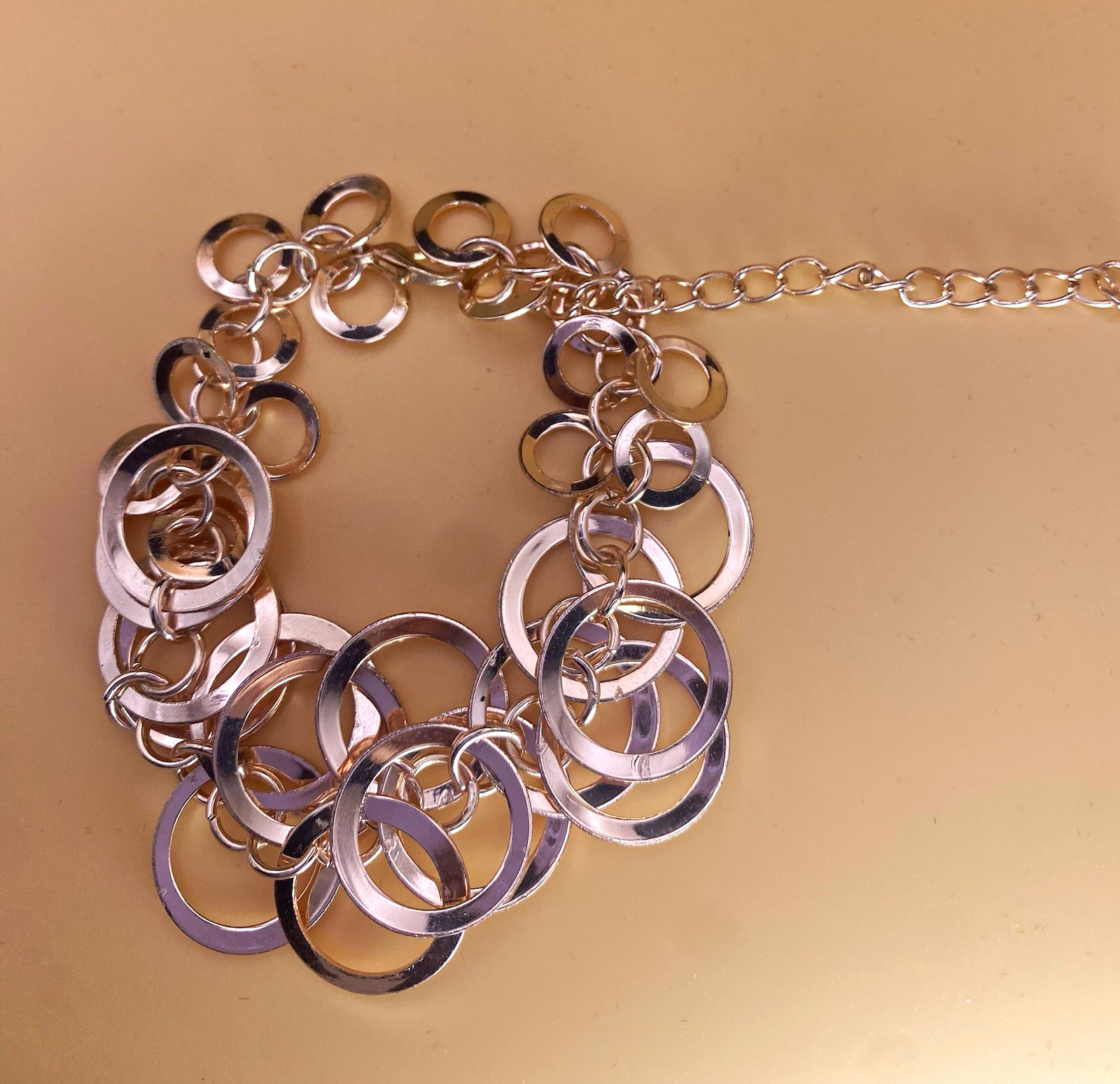 Silver Tone Round Link Chain Dangle Charm Bracelet Adjustable Lobster Clasp