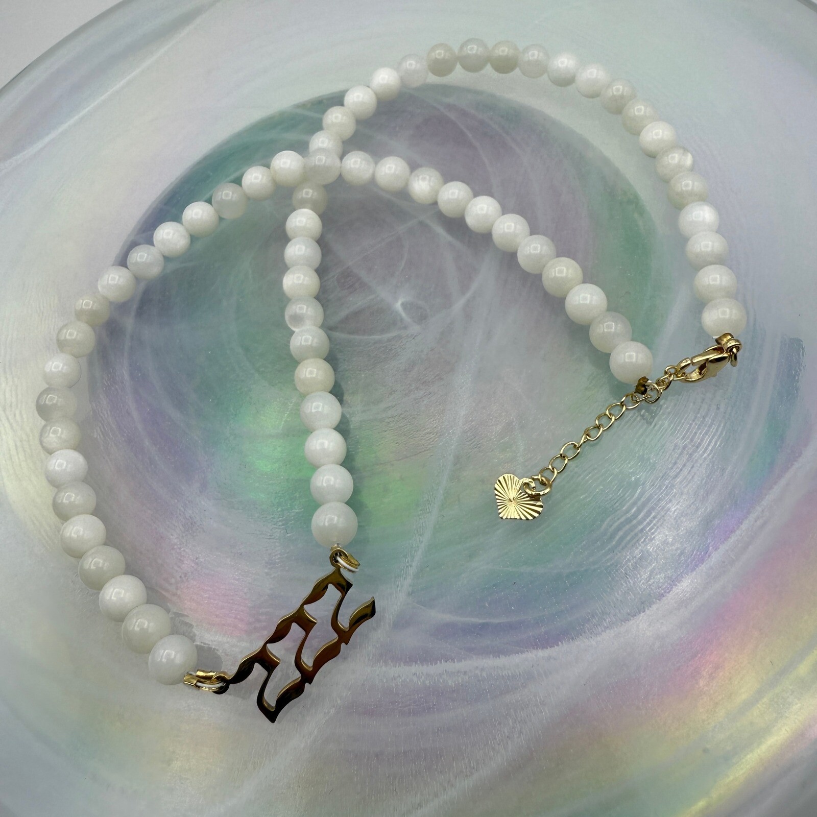Moonstone 222 Alignment Angel Number Beaded Necklace Gold Accent Women’s Jewelry