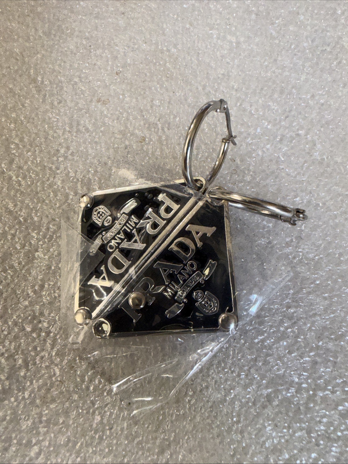 Vintage Prada Black Triangle Logo Earrings Silver Made in Italy Authentic