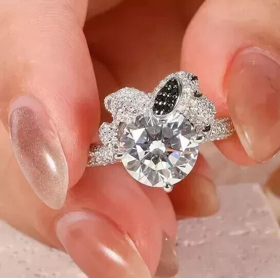 2.20Ct Lab Created Diamond Snoopy Women’s Engagement Ring 14K White Gold Plated