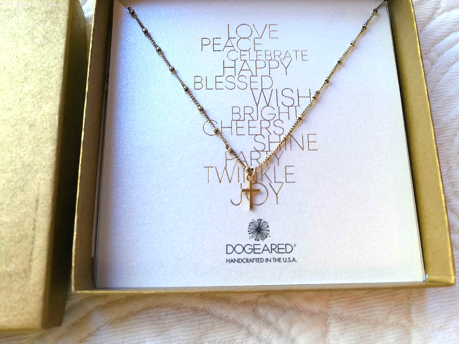 DOGEARED NIB SIMPLE CROSS GOLD DIPPED NECKLACE 16″ LINK/BALL CHAIN HANDCRAFT USA