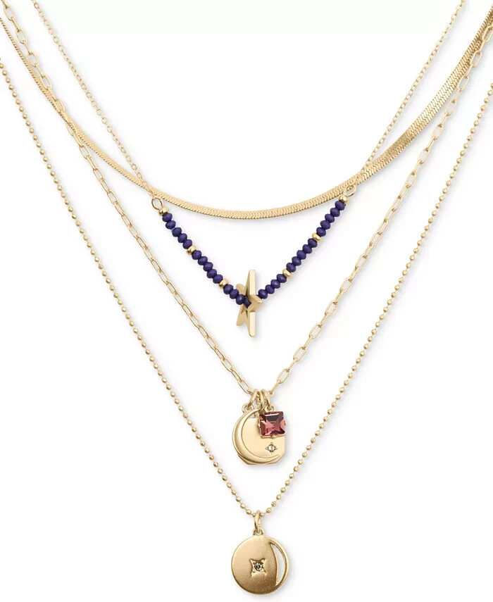 Lucky Brand Gold Tone Star Charm Layered Necklace 3 Strand Pendant NWT 3-in-1