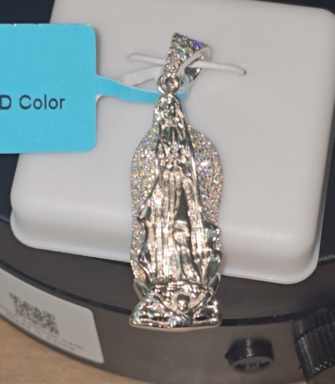 Solid Sterling Silver Virgin Mary / La Virgen De Guadalupe Pendant – Moissanite