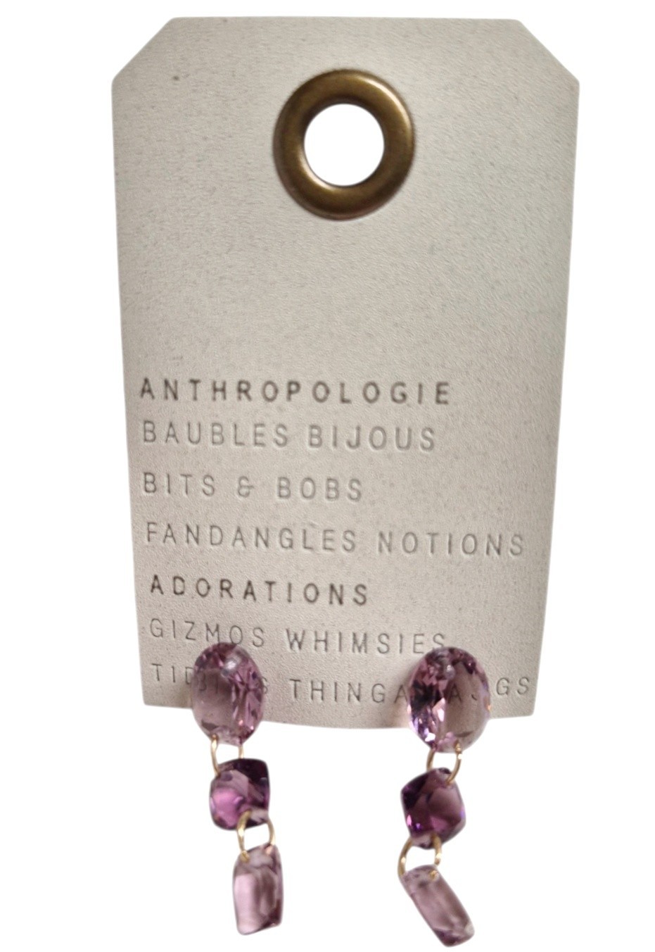 Anthropologie Colorful Crystal Drop Earrings Mauve Pink 14k Gold Plated New