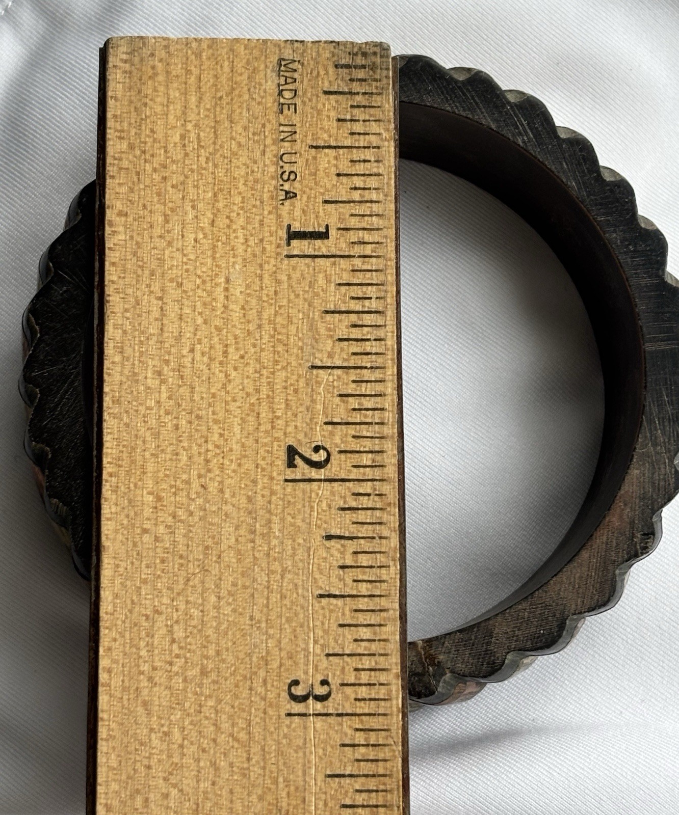 Wood Bangle Copper Brass Metallic Design 2.5” Opening Bracelet Boho Casual