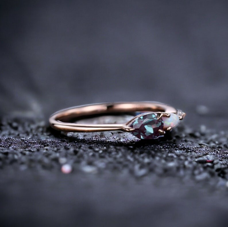 Vintage Alexandrite Opal Engagement Ring 14k Rose Gold Ring Promise Ring