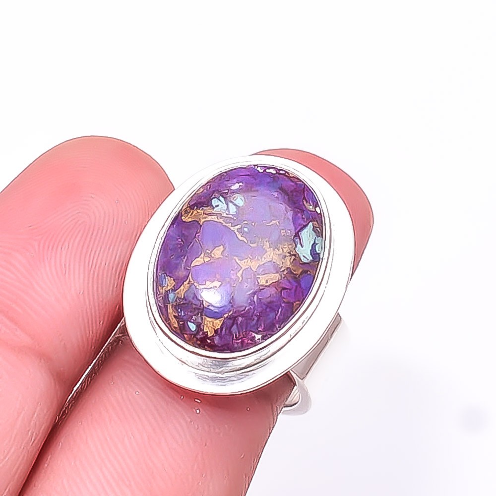 Copper Purple Turquoise Designer 925 Sterling Silver Handmade Ring S.7 R51042020