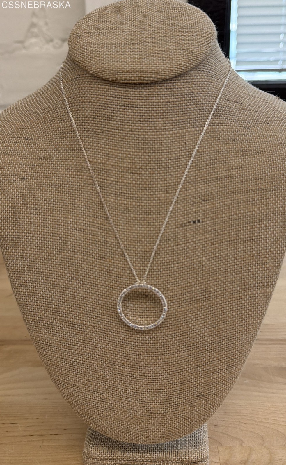 Sterling Silver 925 Clear CZ Open Circle Pendant Necklace 18″ Italy