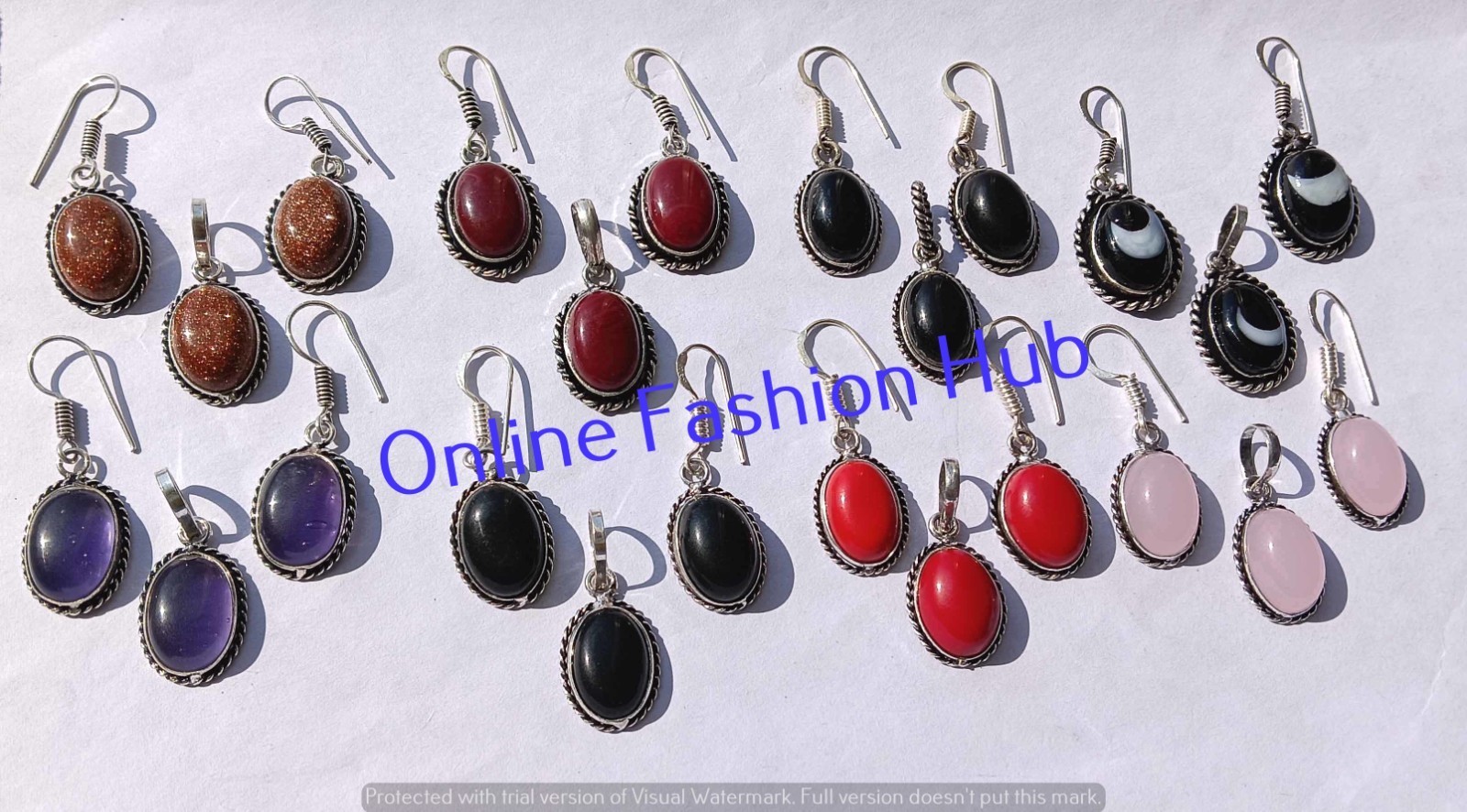 Buy Jewelry Set with Garnet & Mixed Stones 925 Silver Plated Pendant Earrings