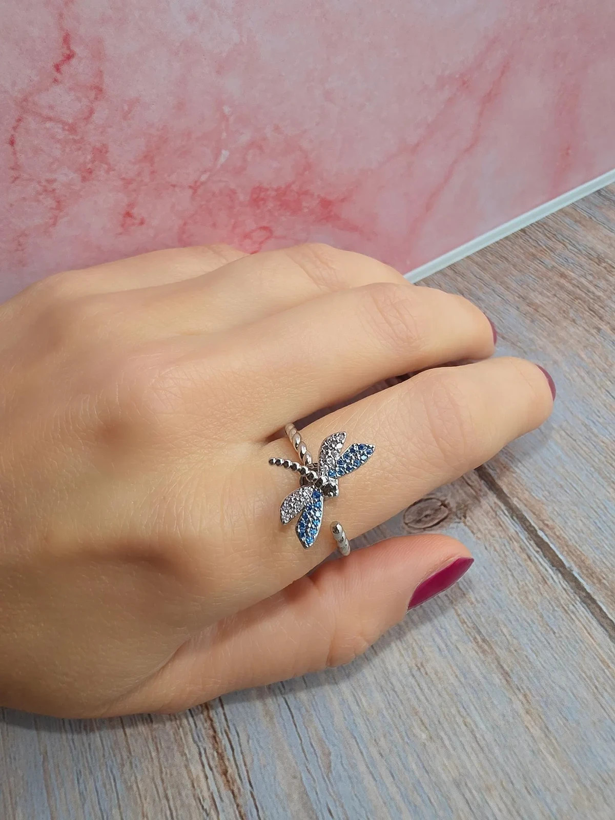Silver Fidget Spinner Ring Butterfly Dragonfly CZ Women Gift Anxiety Relief