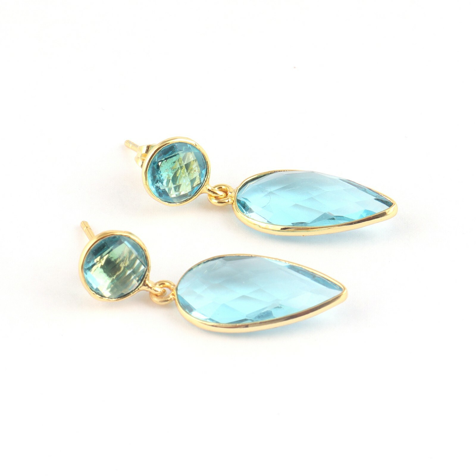 Latest Design Round Pear Hydro Quartz Gold Plated Bezel Set Drop Dangle Earrings