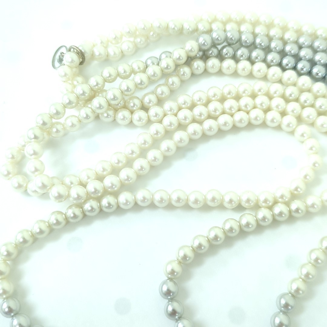 LANVIN COLLECTION Faux Pearl Long Necklace Black Gray Approx. 276cm