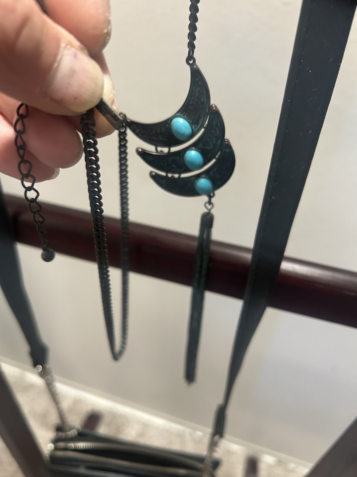 Boho Extra Longe Western Tassle Turquoise Necklace Vintage Cowgirl Stone Jewelry