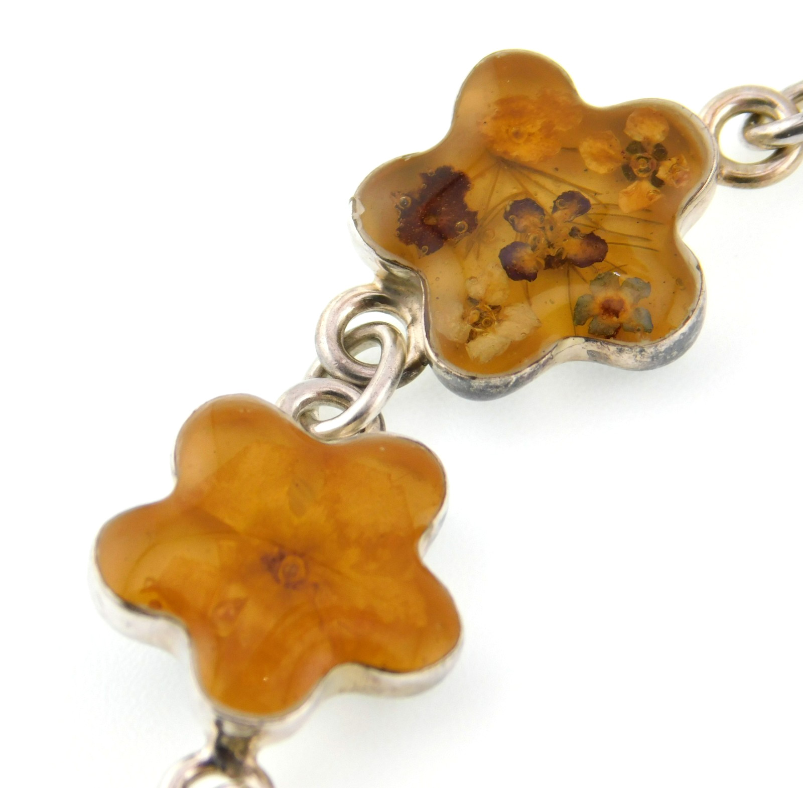 ATI Mexico 925 Sterling Silver Dried Flower Link Bracelet