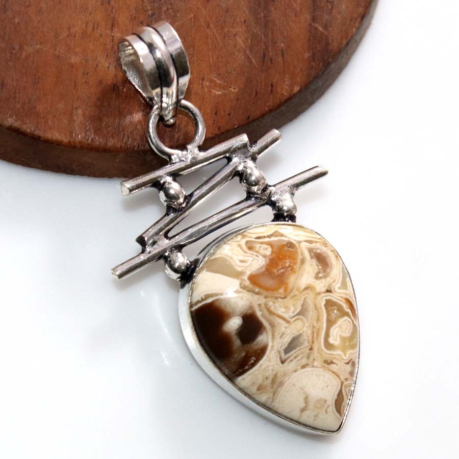 Rock Fossil 925 Silver Plated Pendant 1.9″ Gift Jewelry Limited Stock Deal JW