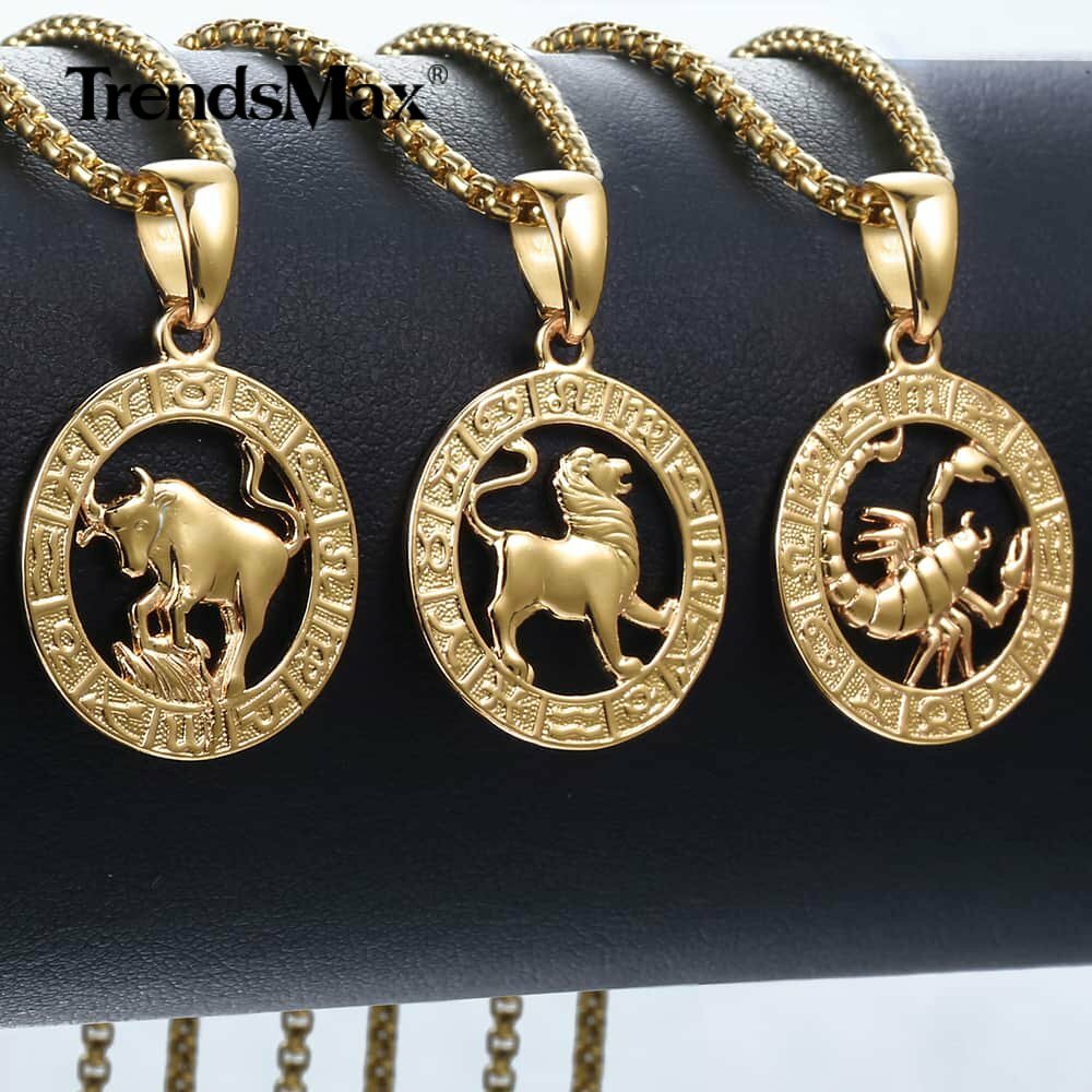 Gold Plated Zodiac Constellation Pendant Necklace Choker 16-22″ Box/Snail Chain