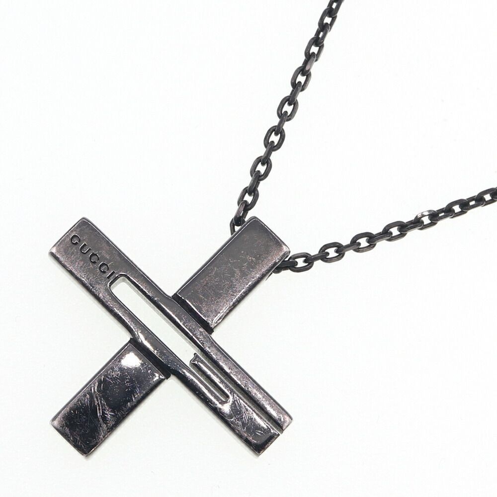 Gucci Authentic Necklace Cross Crucifix Cutout G Pendant Chain Very Good Japan