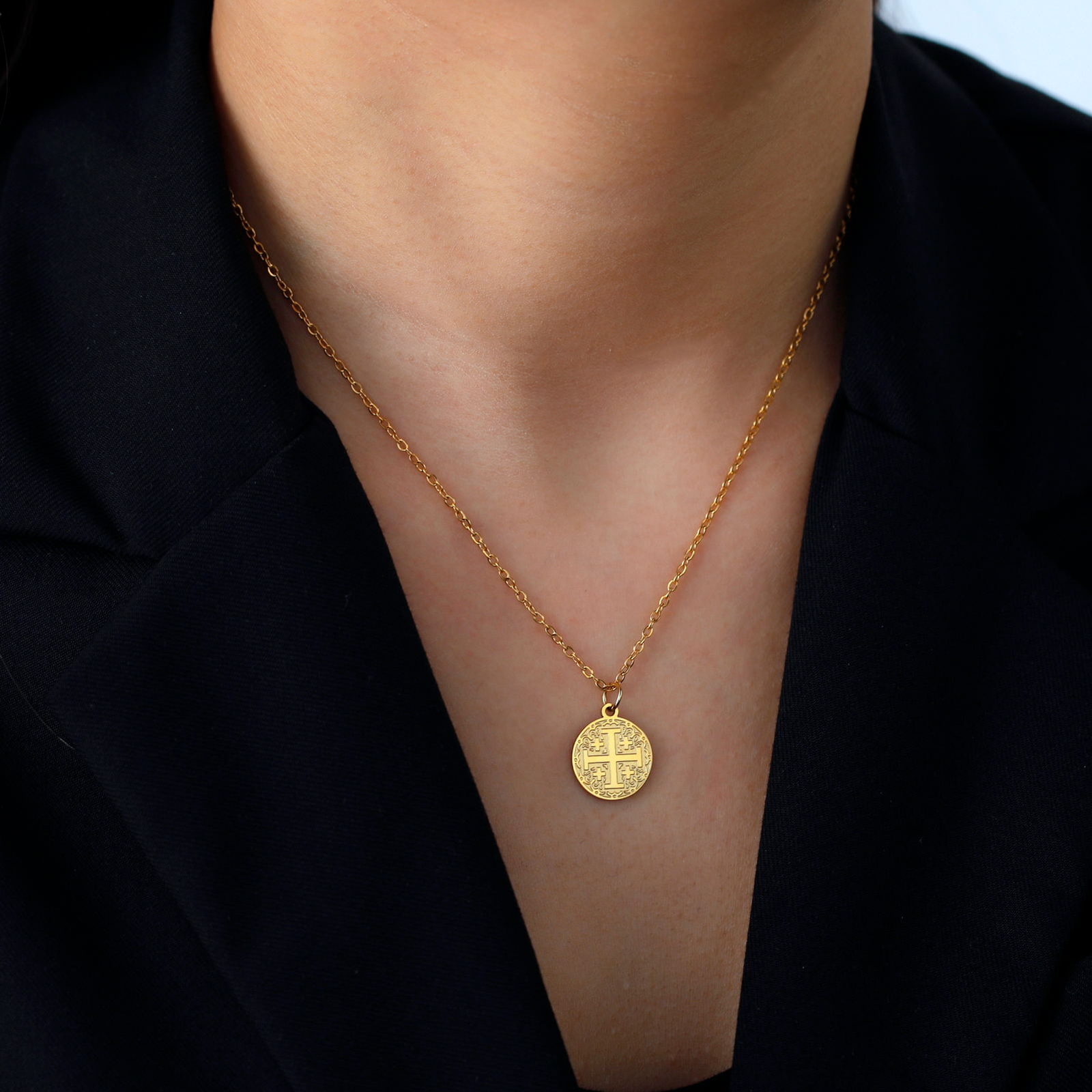 Gold Christianity Jerusalem Cross Pendant Necklace Stainless Steel Chain US
