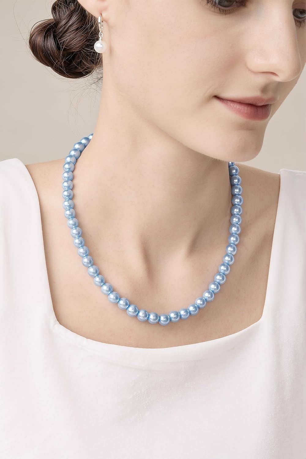Elegant Baby Blue Round Imitation Pearl Necklace for Brides & Special Occasions