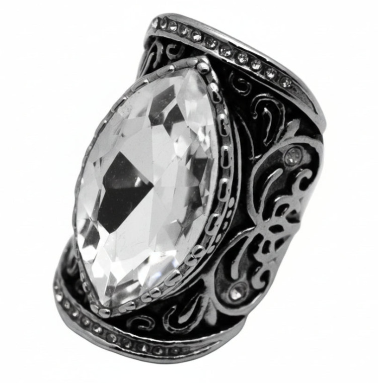 Ladies Big Crystal Fancy Design Ring Stainless Steel Jewelry 103