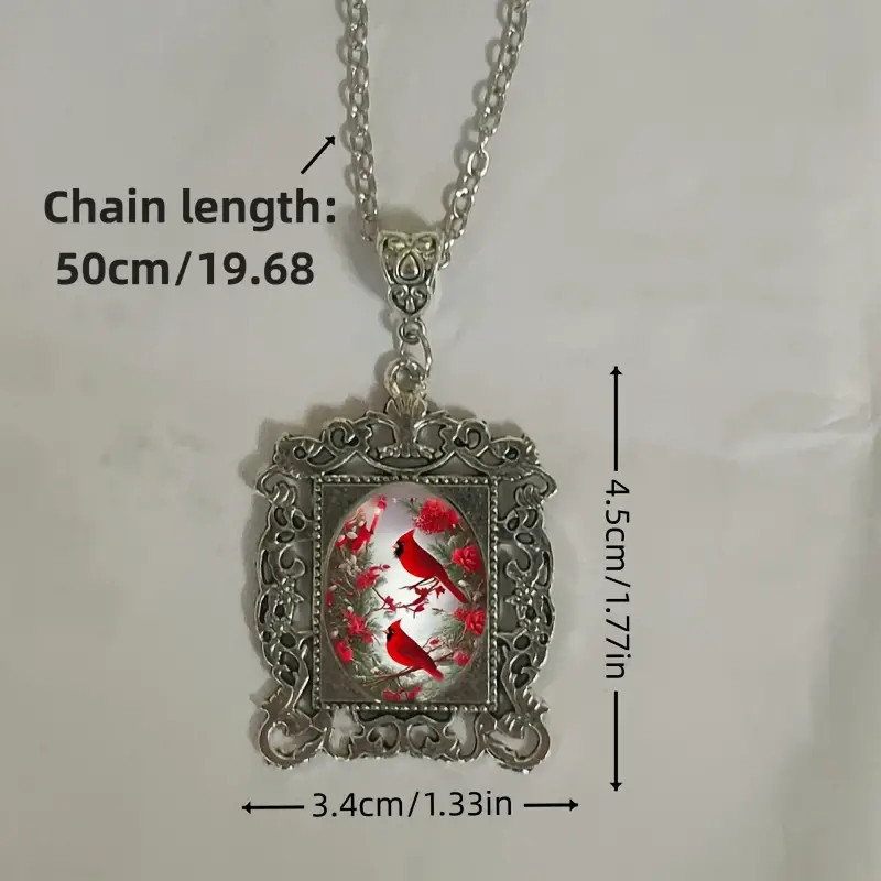 Northern Cardinal Gothic Boarder Jewelry Vintage Silvery Bird Pendant Necklace