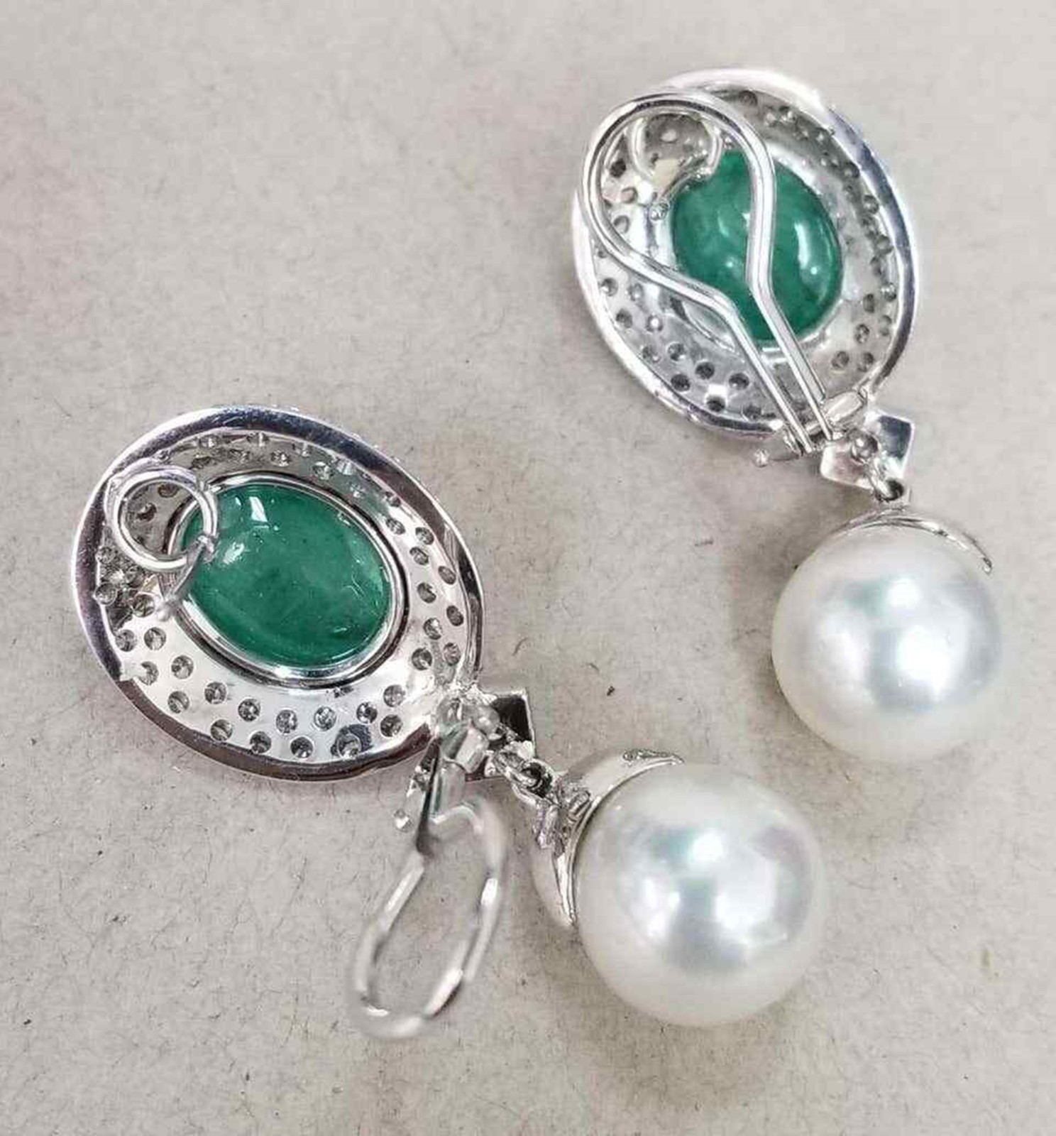 Bezel Set Green Cabochon CZ Stone 925 Silver Halo Wedding Drop Dangle Earrings