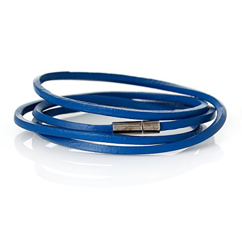 Cowhide Leather Bracelet BLue Cord End Clasp 79cm(31 1/8″)
