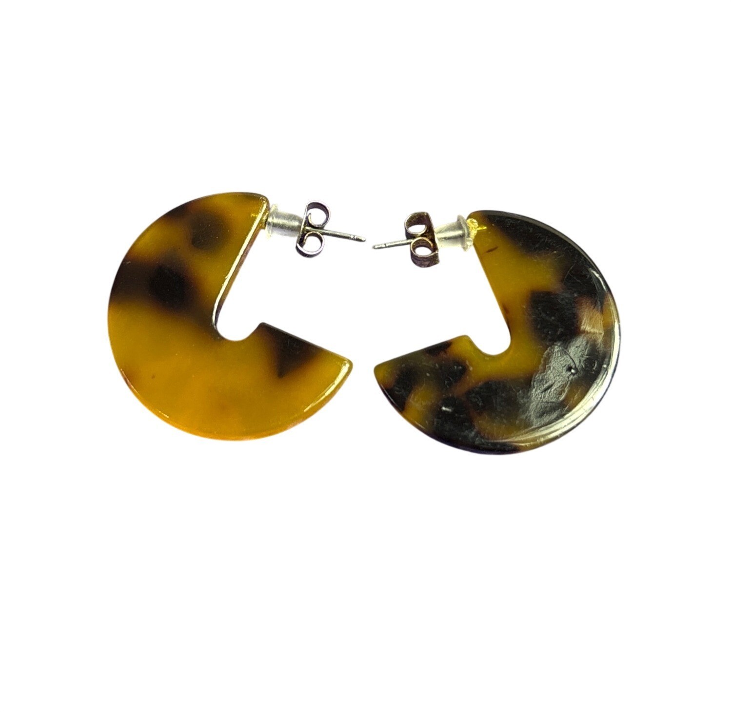 Faux Tortoiseshell Acrylic Circle Hoop Earrings 1 1/8 inches