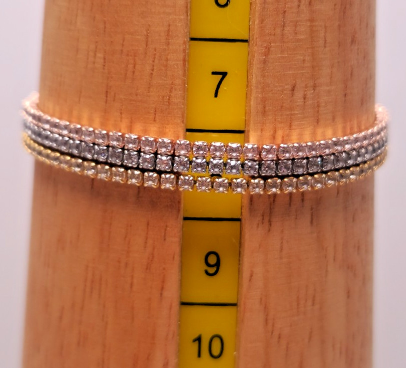 Tri-Tone 925 Sterling Silver CZ Tennis Bolo Bracelet Adjustable 8.71g 5.26mm