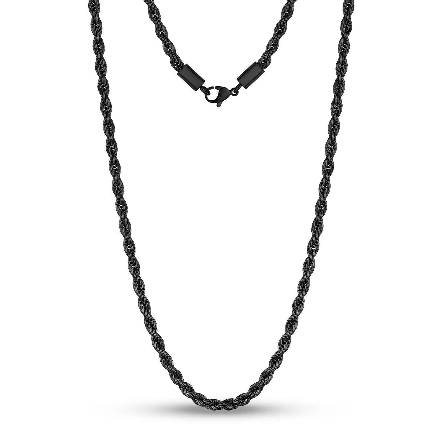 *UK* Men’s Black 316L Stainless Steel 5mm / 18 Inch Knot Twist Rope Necklace