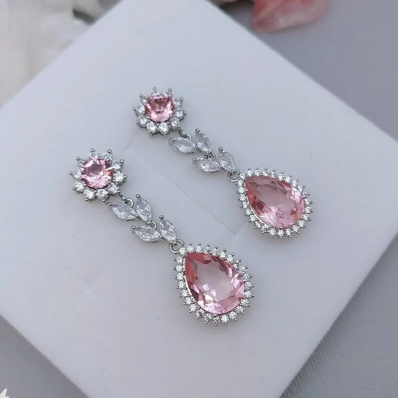 2.50Ct Pear Simulated Pink Sapphire Pretty Drop Earrings In 14K Rose Gold Plated