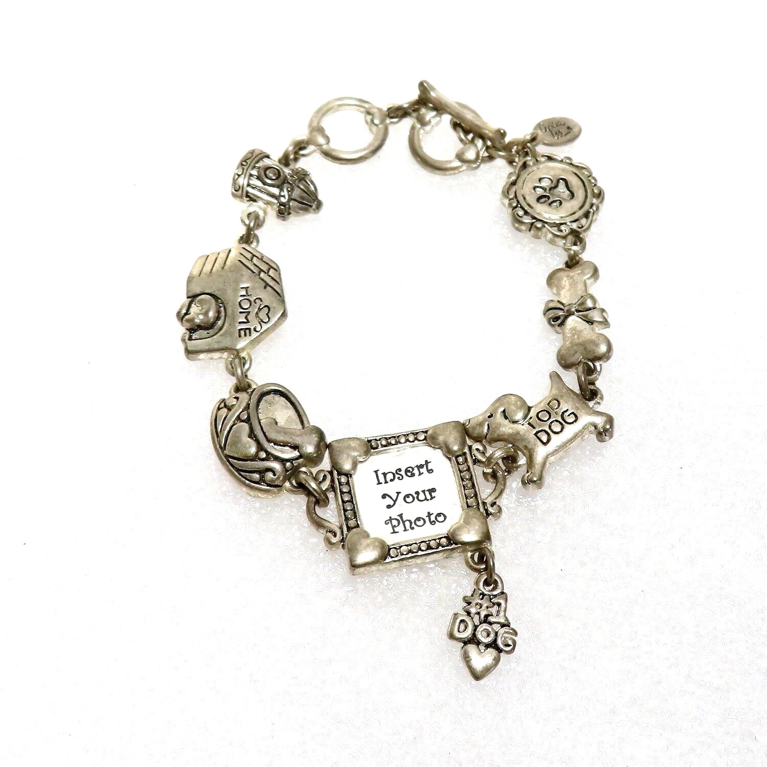 Cookie Lee Dog Photo Bracelet Charm Adjustable Toggle Clasp Silver Plate Dogcore