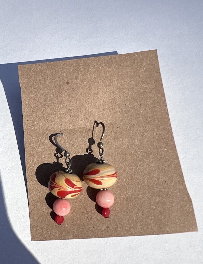 Donna Dressler Sterling Earring Set 925 Pink Stone Ceramic Beads Rare *read*
