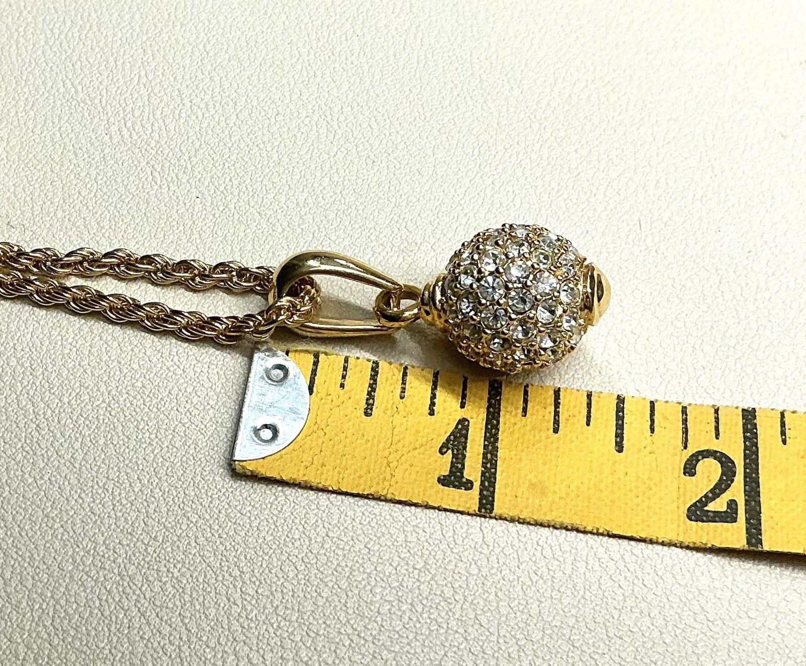 Crystal Encrusted Ball Pendant Orb Sphere Gold Tone Long Necklace Rope Chain 24”