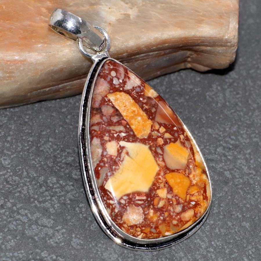 Marble Jasper 925 Silver Plated Pendant 2.1″ Independence Day Sale JW