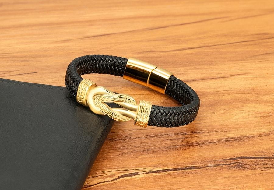 Men’s Stainless Steel Braided Leather Bracelet Black/Brown Magnetic Clasp Rope