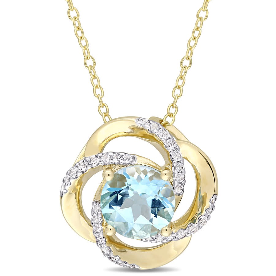 AMOUR 2-3/5 CT TGW Sky-blue Topaz Interlaced Floral Swirl Pendant with Chain In