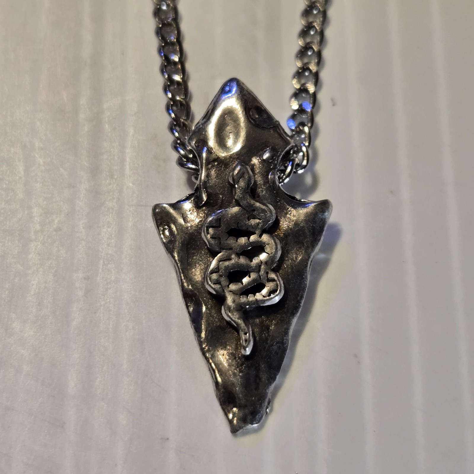 ARROWHEAD / SNAKE Pewter Pendant Charm /18″-24″ STAINLESS CURB CHAIN NECKLACE