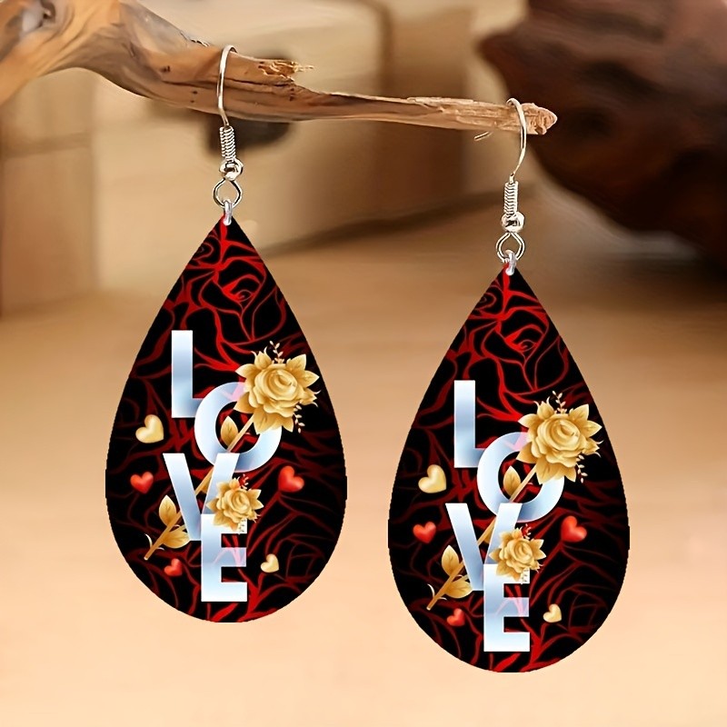 4 Pairs of Stylish Acrylic Colorful “LOVE” Letter Print Earrings for Couples