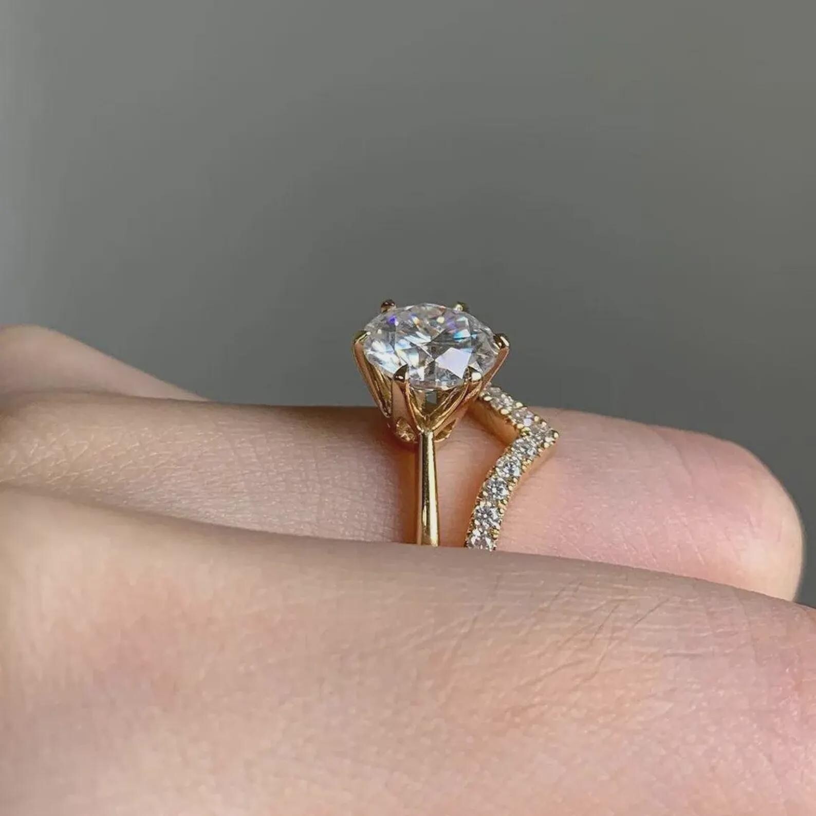 Round Cut Moissanite Ring Set Moissanite Engagement Ring Set Promise Bridal Ring